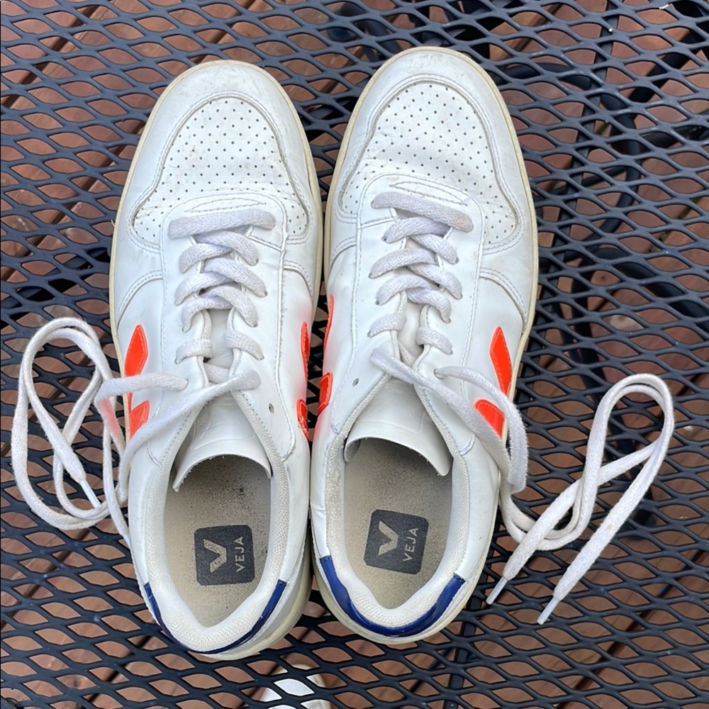 Veja White Sneakers with Bold Orange Details